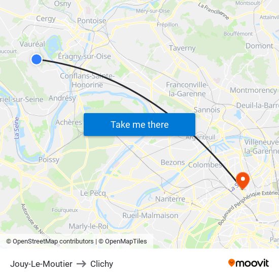Jouy-Le-Moutier to Clichy map