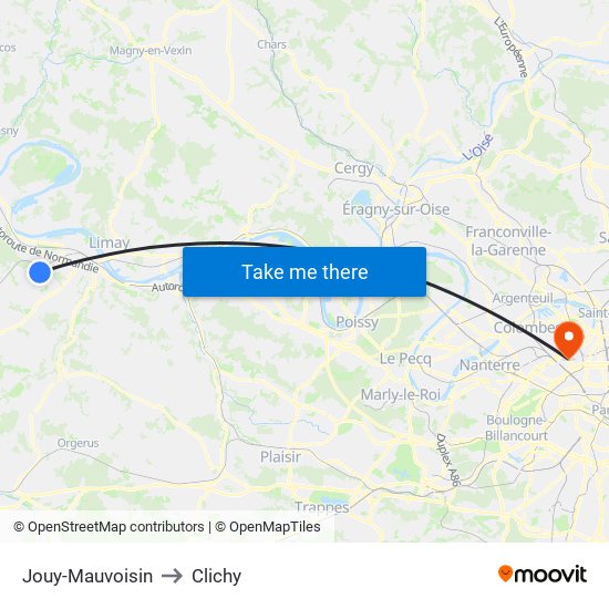 Jouy-Mauvoisin to Clichy map