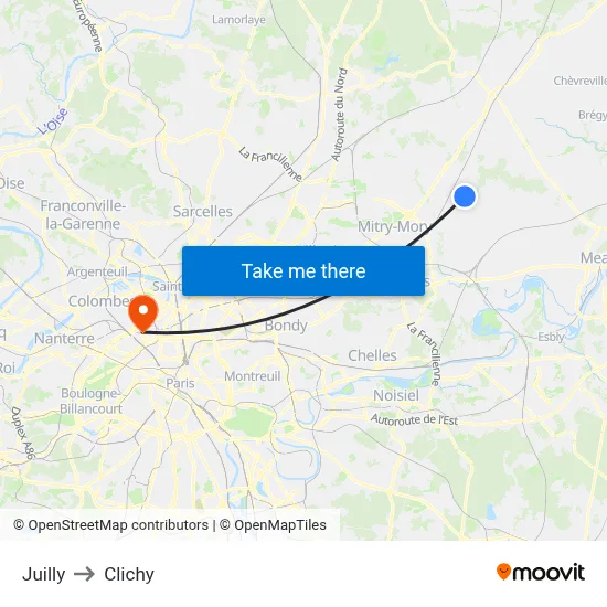 Juilly to Clichy map