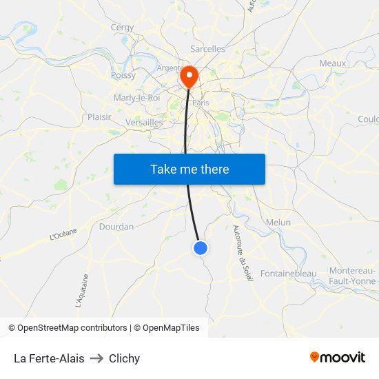 La Ferte-Alais to Clichy map