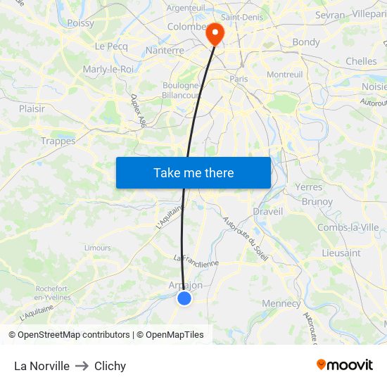 La Norville to Clichy map