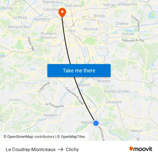 Le Coudray-Montceaux to Clichy map