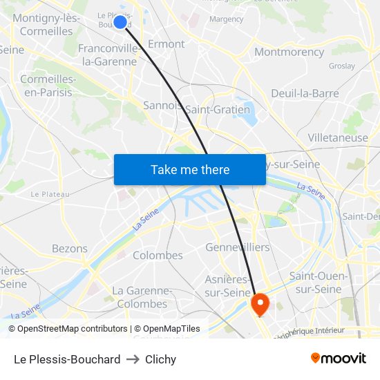 Le Plessis-Bouchard to Clichy map