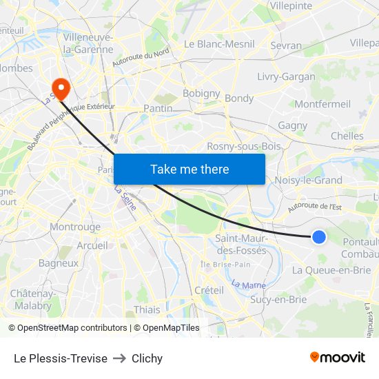 Le Plessis-Trevise to Clichy map