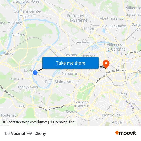 Le Vesinet to Clichy map