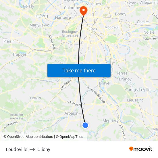 Leudeville to Clichy map