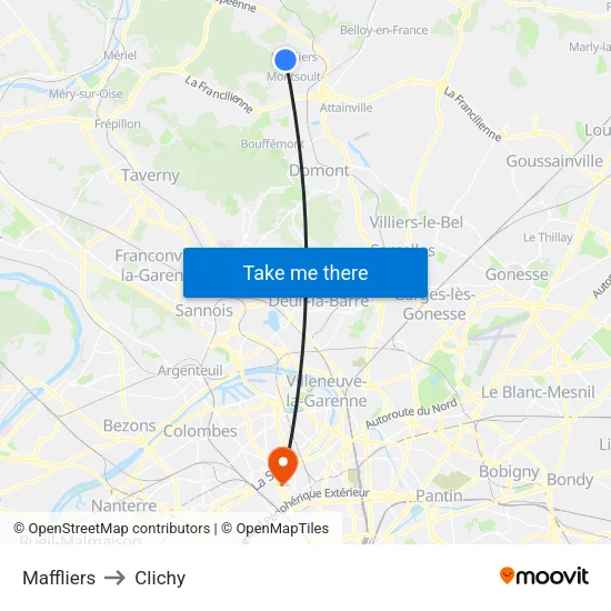 Maffliers to Clichy map