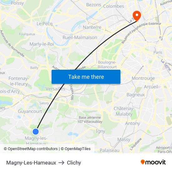 Magny-Les-Hameaux to Clichy map