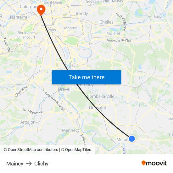 Maincy to Clichy map