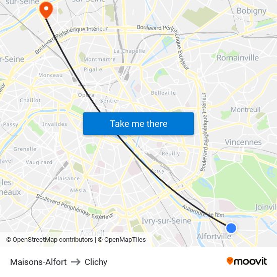 Maisons-Alfort to Clichy map