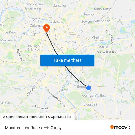 Mandres-Les-Roses to Clichy map