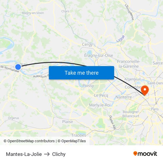 Mantes-La-Jolie to Clichy map