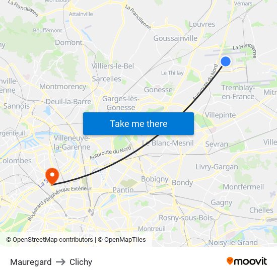 Mauregard to Clichy map