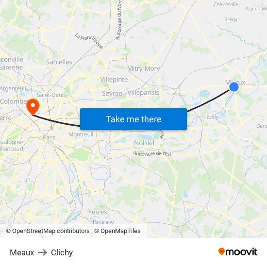 Meaux to Clichy map
