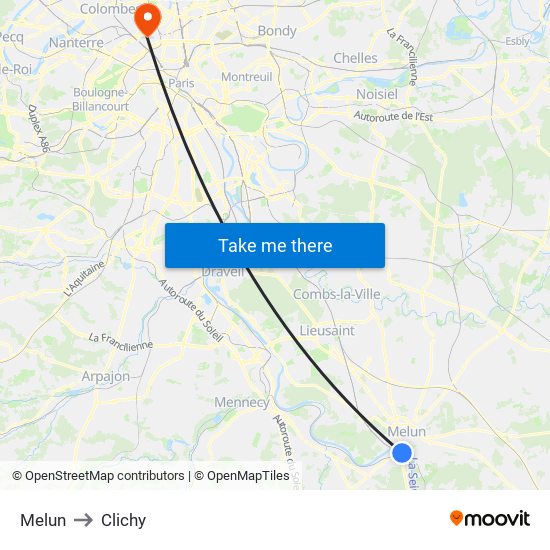 Melun to Clichy map