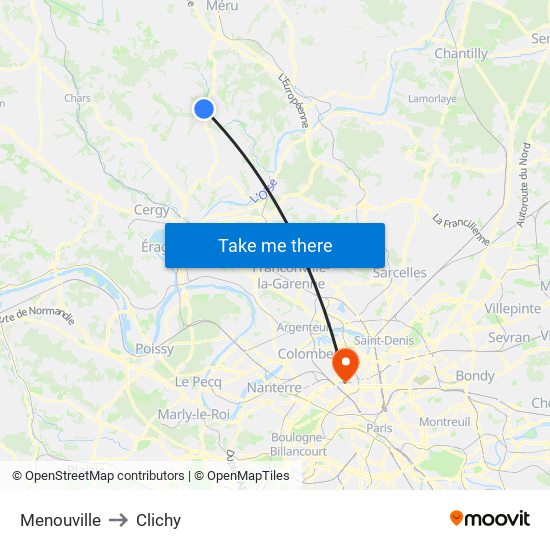 Menouville to Clichy map