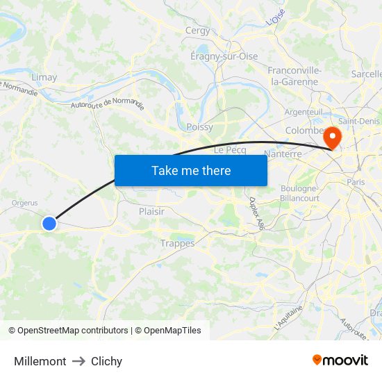 Millemont to Clichy map