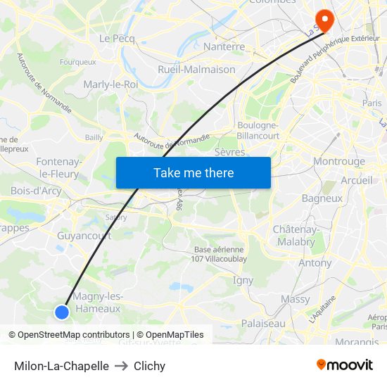 Milon-La-Chapelle to Clichy map