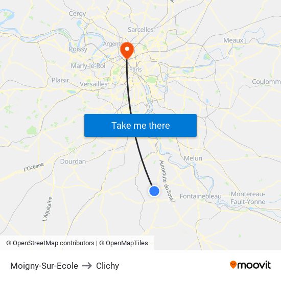 Moigny-Sur-Ecole to Clichy map