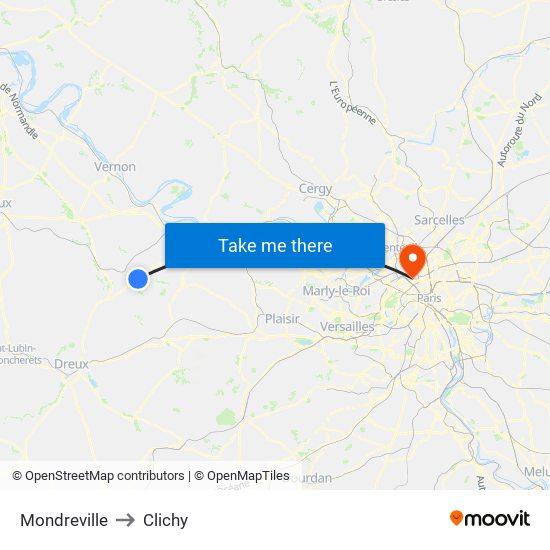 Mondreville to Clichy map