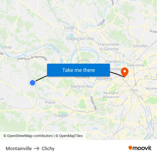 Montainville to Clichy map