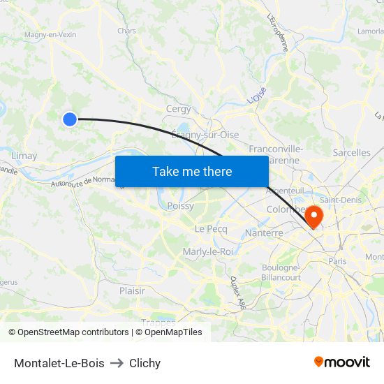 Montalet-Le-Bois to Clichy map
