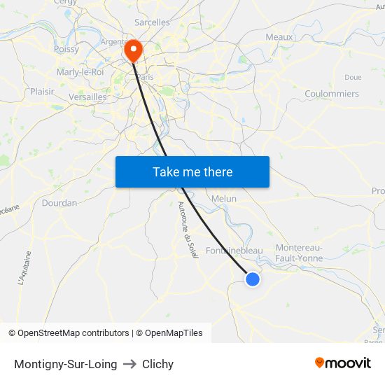 Montigny-Sur-Loing to Clichy map