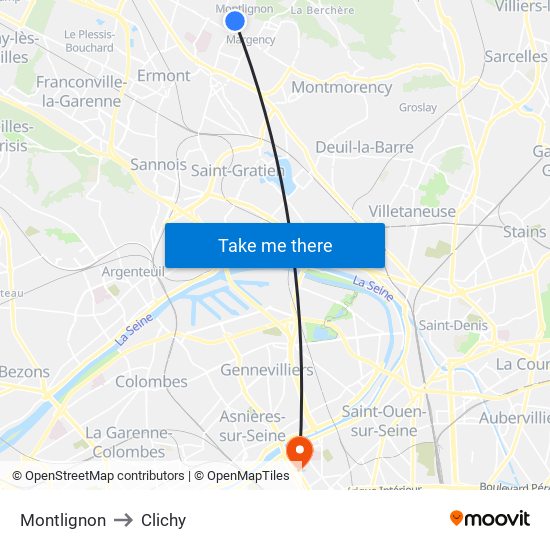 Montlignon to Clichy map