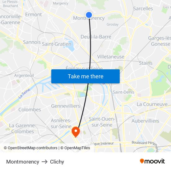 Montmorency to Clichy map