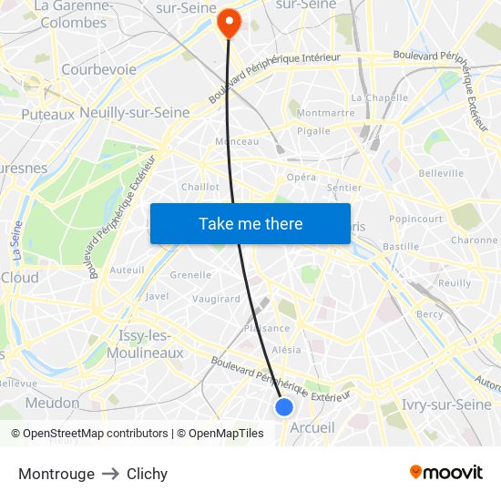 Montrouge to Clichy map
