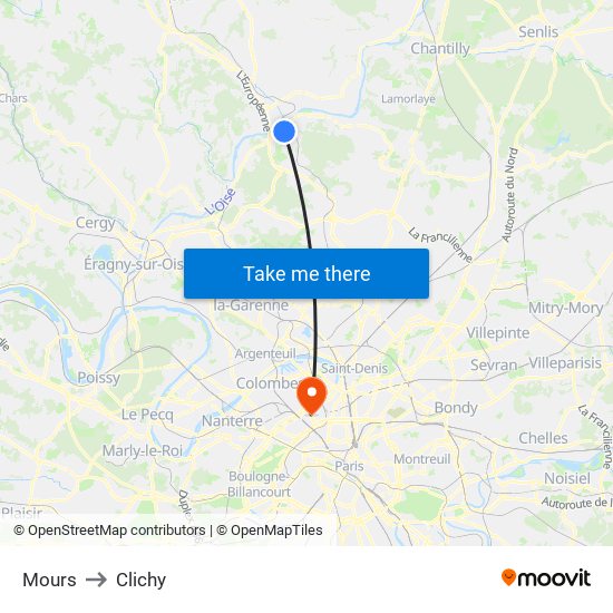 Mours to Clichy map