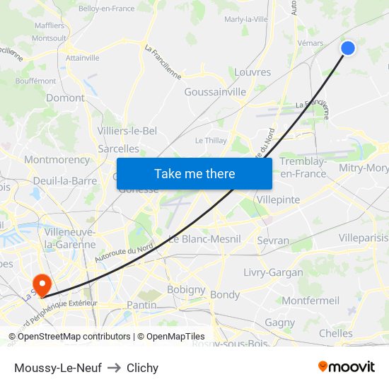 Moussy-Le-Neuf to Clichy map