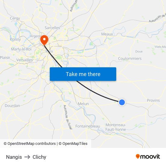 Nangis to Clichy map