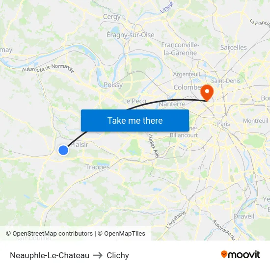 Neauphle-Le-Chateau to Clichy map