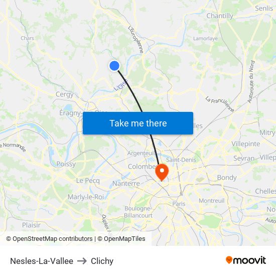 Nesles-La-Vallee to Clichy map