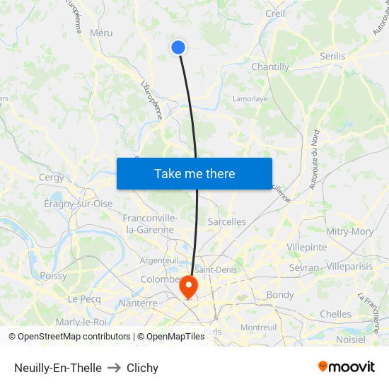 Neuilly-En-Thelle to Clichy map