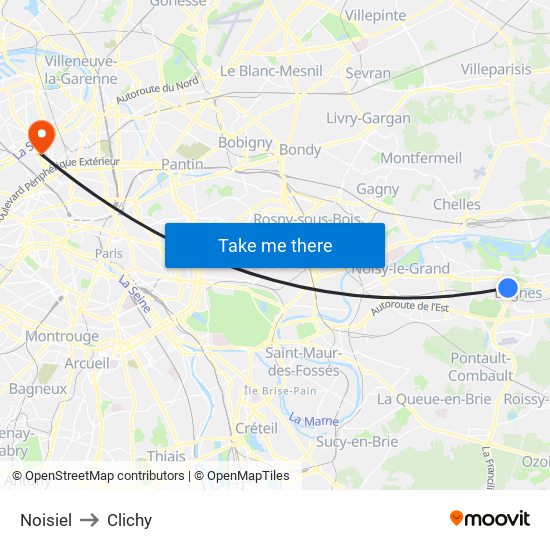 Noisiel to Clichy map