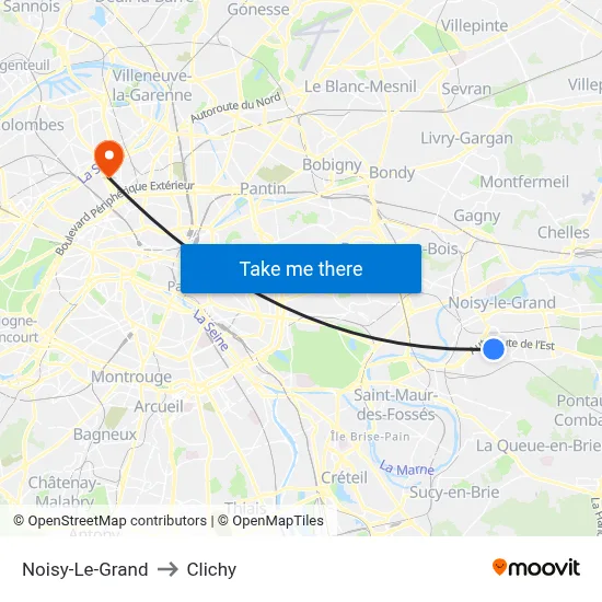 Noisy-Le-Grand to Clichy map