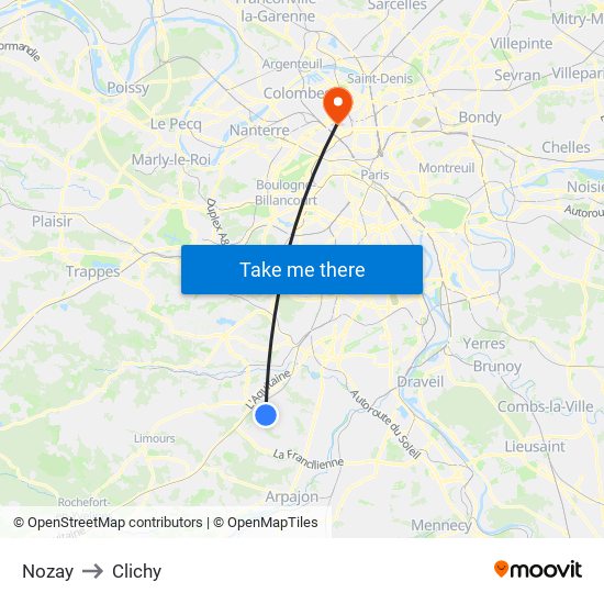 Nozay to Clichy map