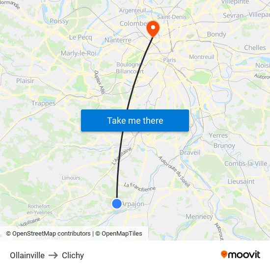 Ollainville to Clichy map