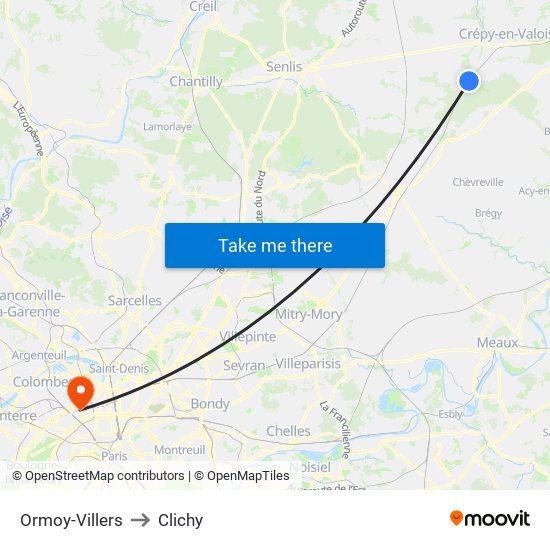 Ormoy-Villers to Clichy map