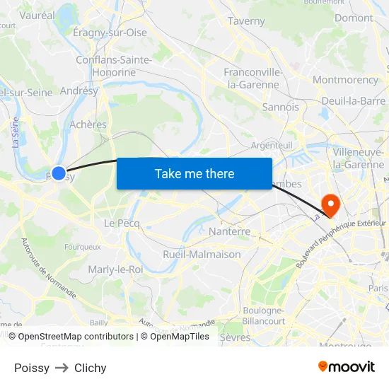 Poissy to Clichy map