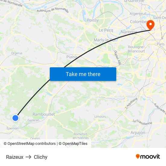 Raizeux to Clichy map