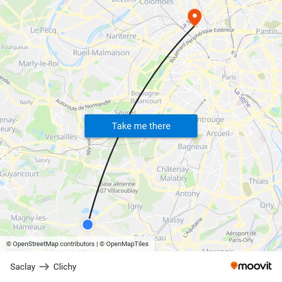 Saclay to Clichy map