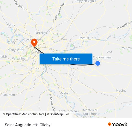 Saint-Augustin to Clichy map