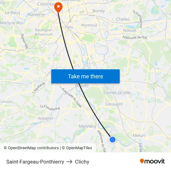 Saint-Fargeau-Ponthierry to Clichy map