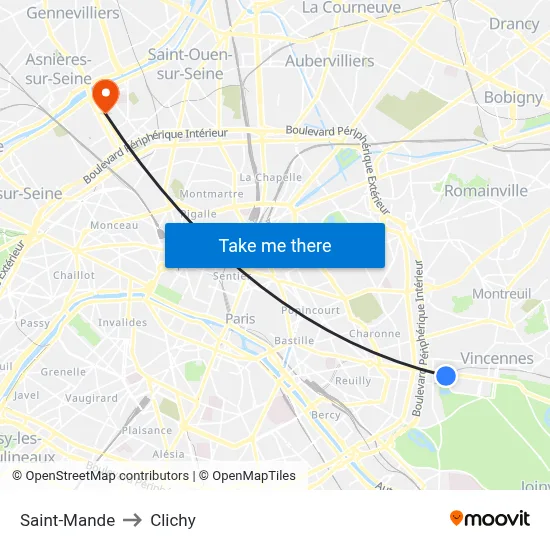 Saint-Mande to Clichy map