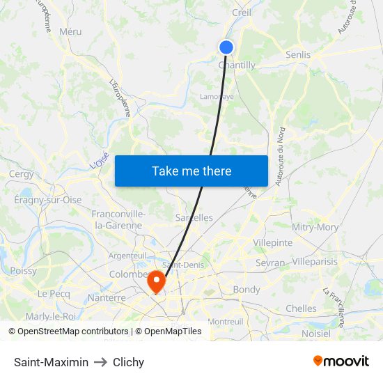 Saint-Maximin to Clichy map