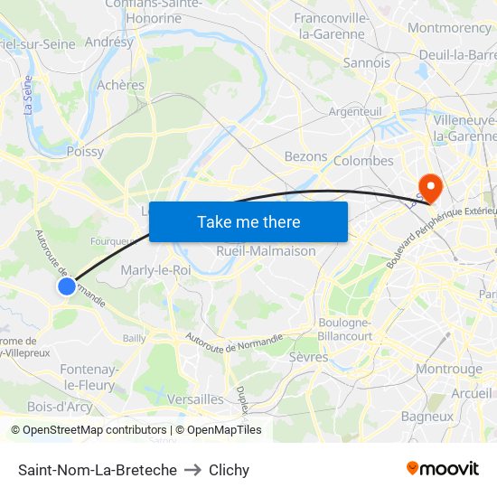 Saint-Nom-La-Breteche to Clichy map