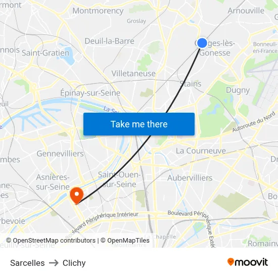 Sarcelles to Clichy map